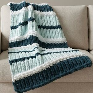 Handmade Chunky Knit Blanket | “Blue Bayou”| Ultra Soft Chenille Blanket | Orion